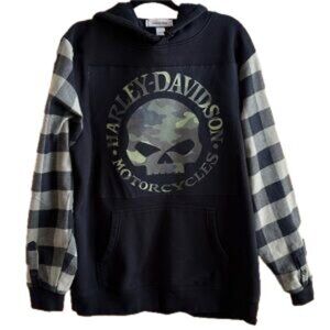 Harley-Davidson Motorcycle Upcycled Hoodie Sweatshirt